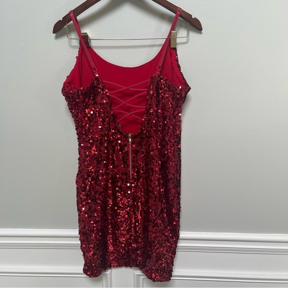 Mind Code Sequin Red Mini Dress M - Picture 5 of 8